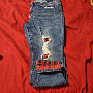 Plaid Deconstructed Jeans